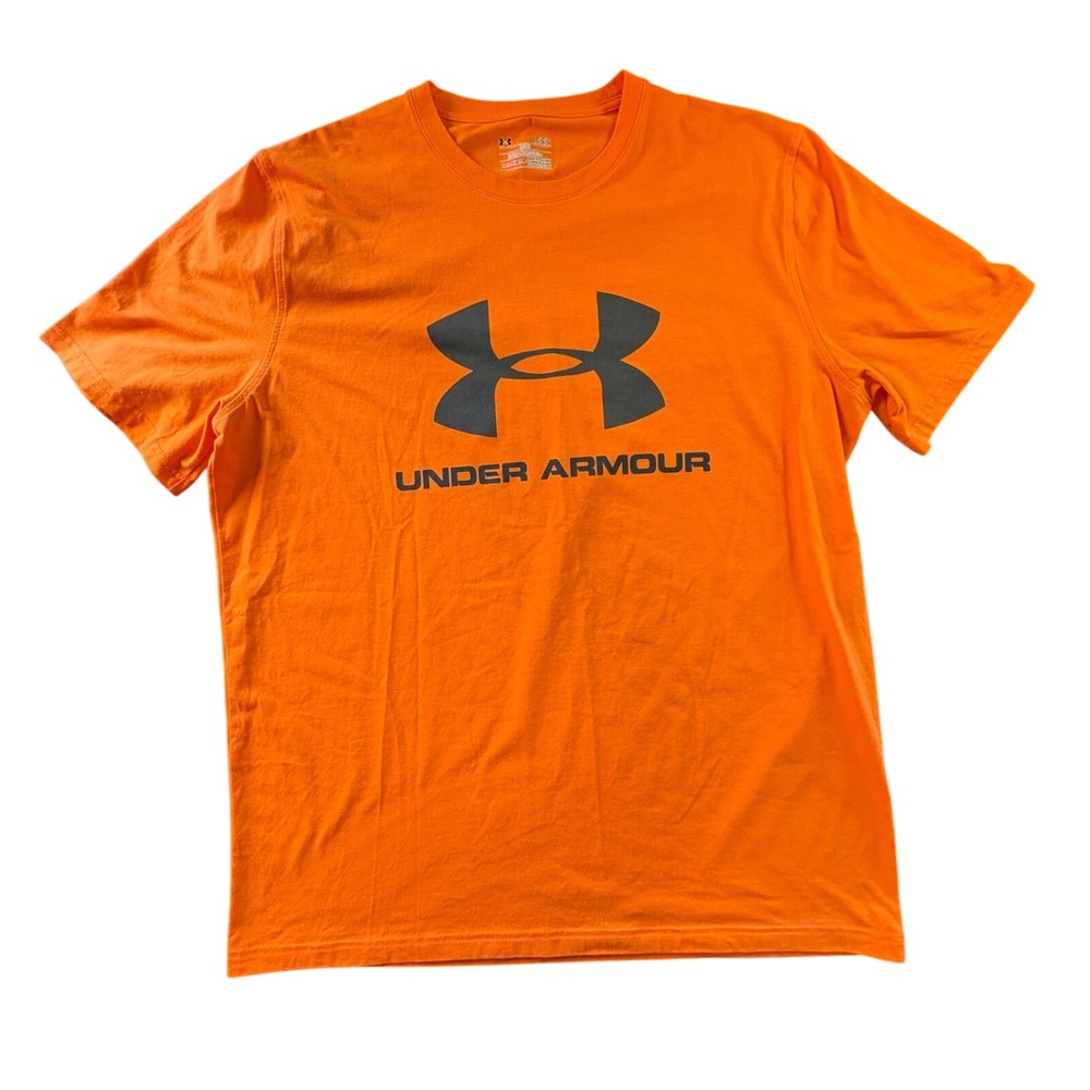 Under Armour T-Shirt Mens LG L Orange HeatGear Loose Fit EUC